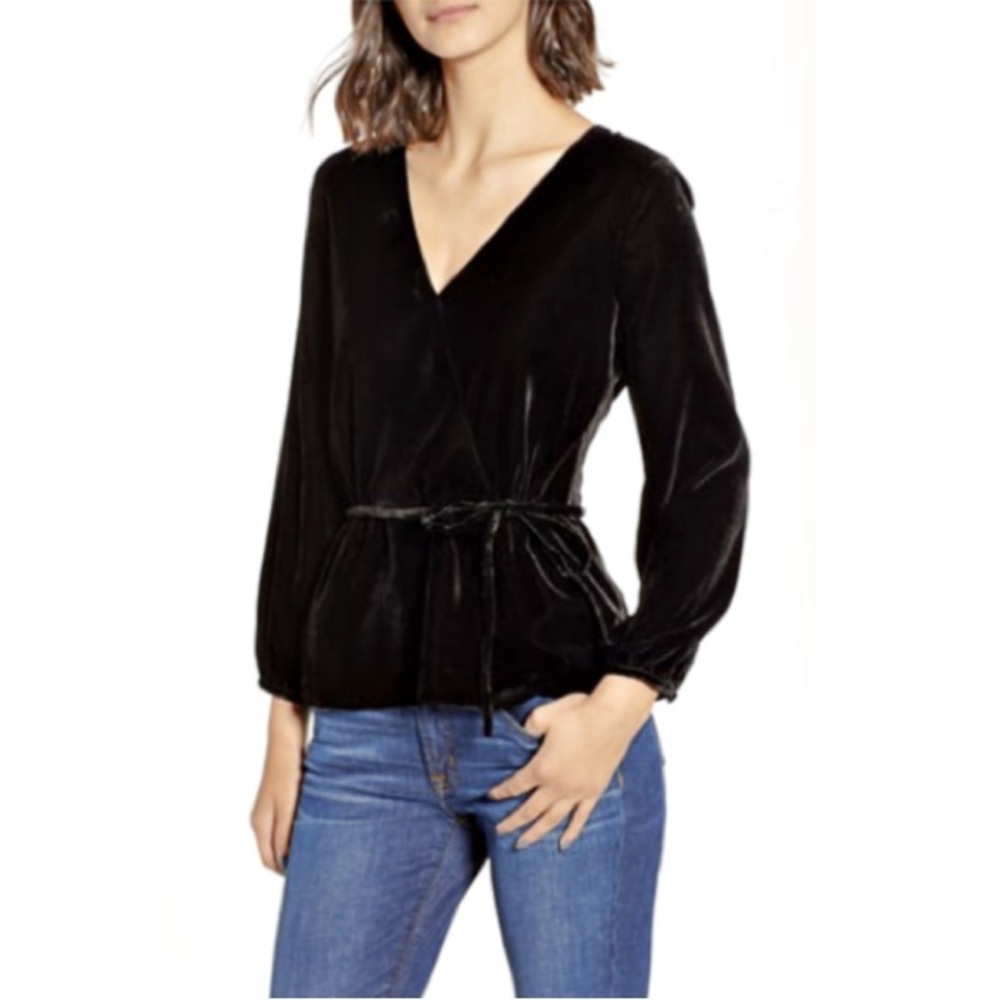 J. Crew Black Velvet Wrap Blouse